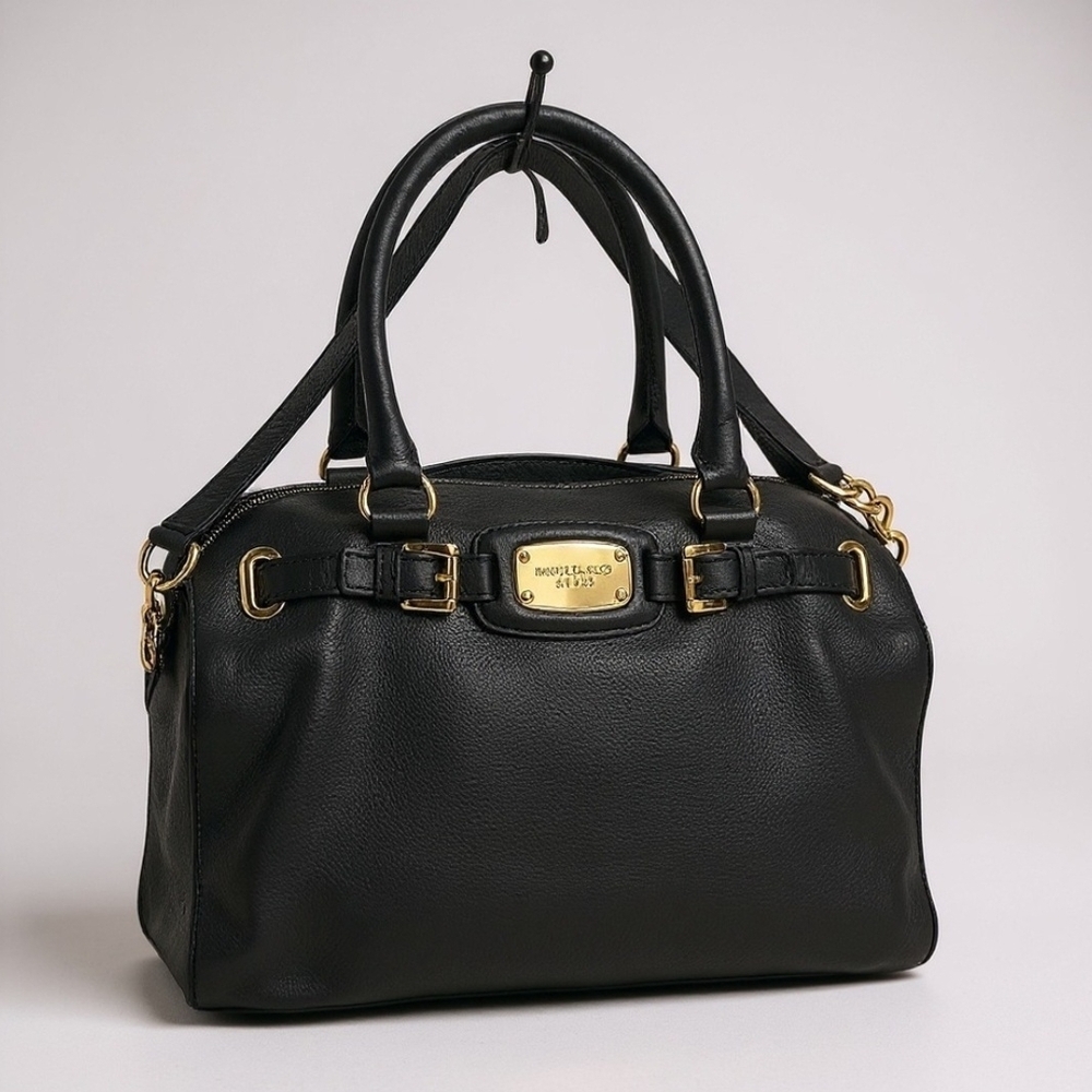 Michael Kors Hamilton Black Pebbled Leather Satchel Shoulder Bag